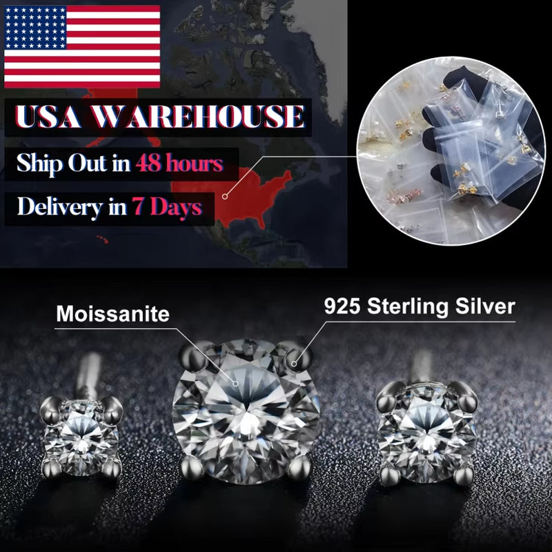 Luxury Mossanite Jewelry 3Mm-11Mm Classic Screw Back Gold 925 Sterling Silver VVS Moissanite Diamond Stud Earrings for Men Women
