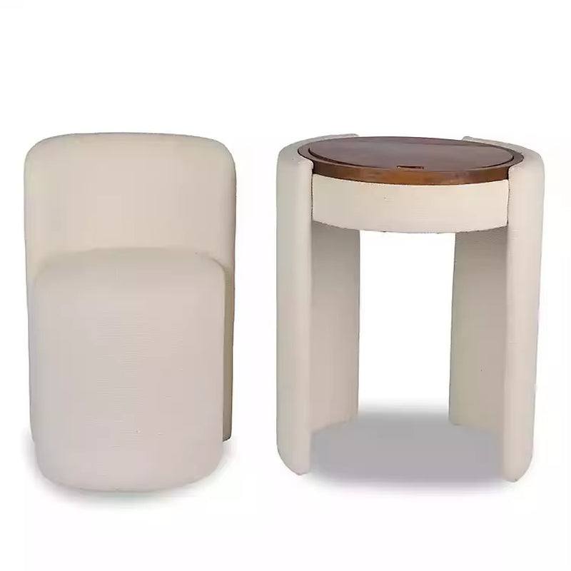 Nora Ivory Chair and Mirror Vanity Set Upholstered Vanity Chair & Flip-Top round Mirror Storage Vanity Set Bedroom Furniture
