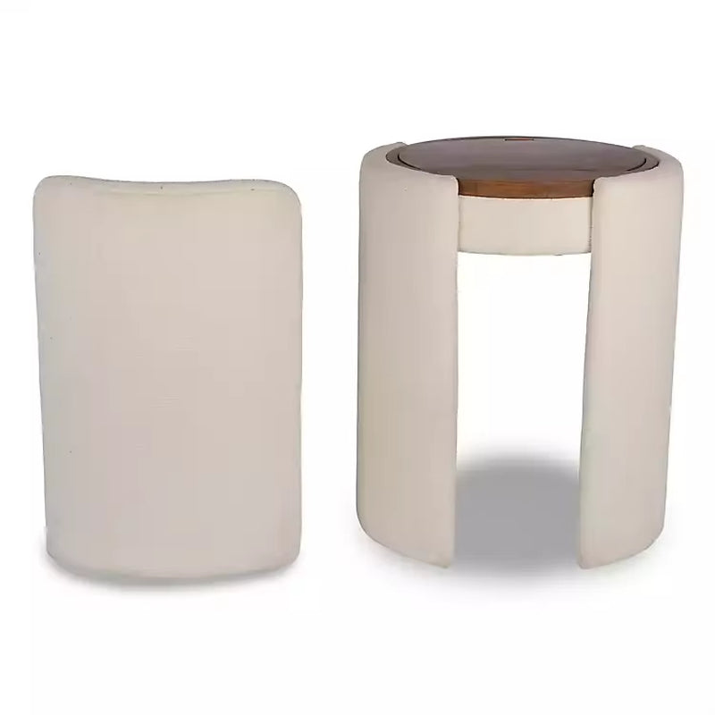 Nora Ivory Chair and Mirror Vanity Set Upholstered Vanity Chair & Flip-Top round Mirror Storage Vanity Set Bedroom Furniture