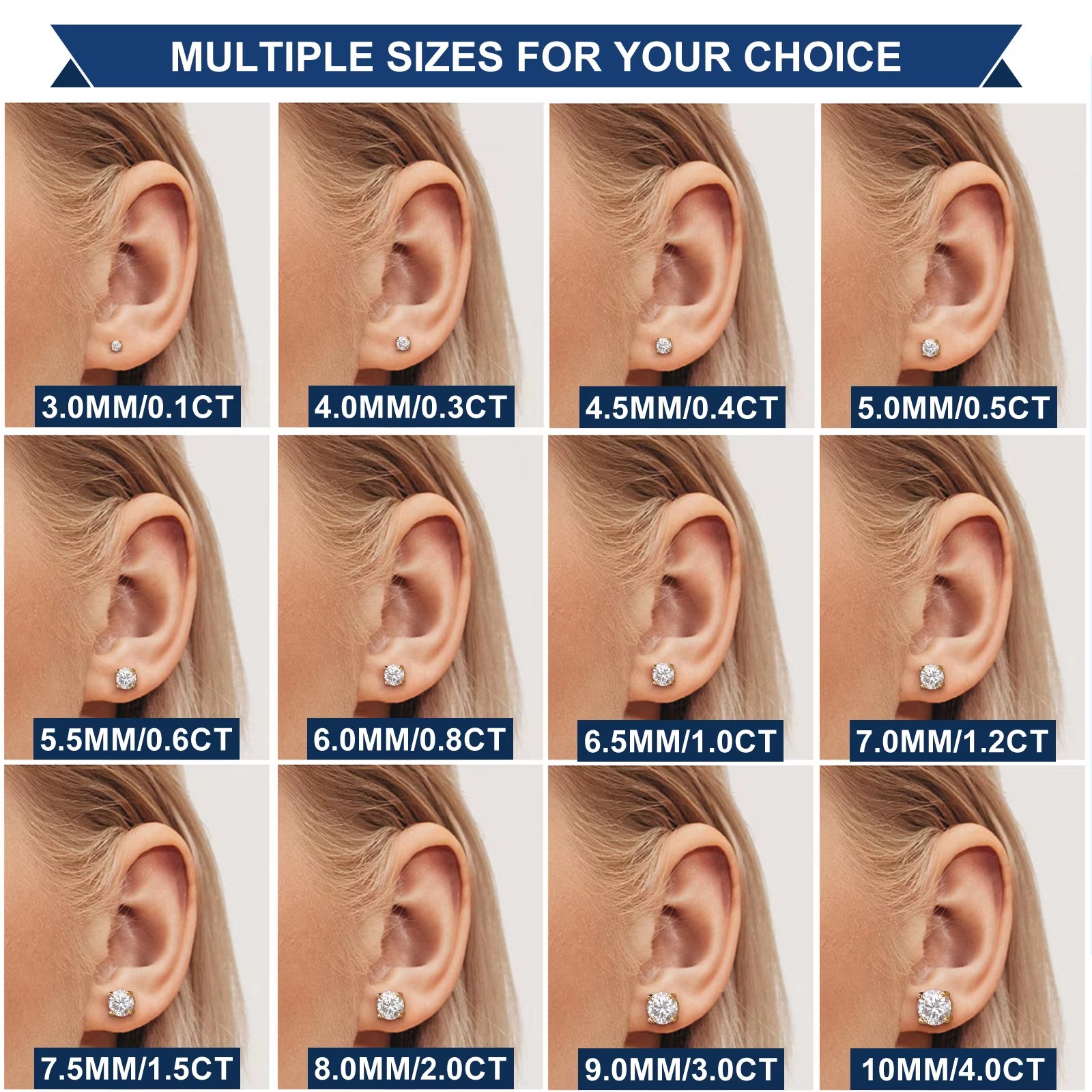 Luxury Mossanite Jewelry 3Mm-11Mm Classic Screw Back Gold 925 Sterling Silver VVS Moissanite Diamond Stud Earrings for Men Women